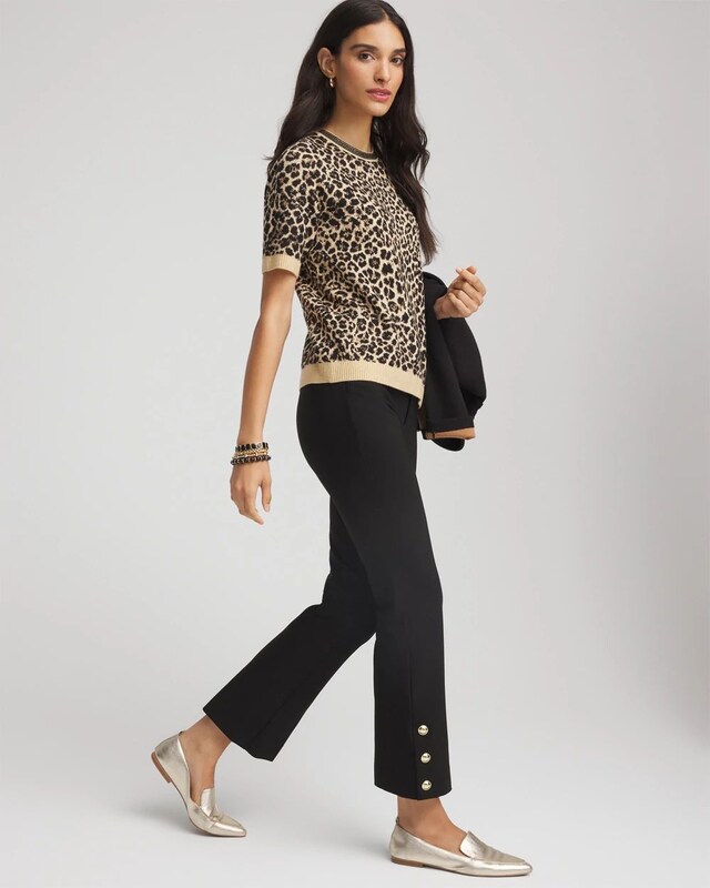 Bi-Stretch Flared Button-Hem Cropped Pants - image 2